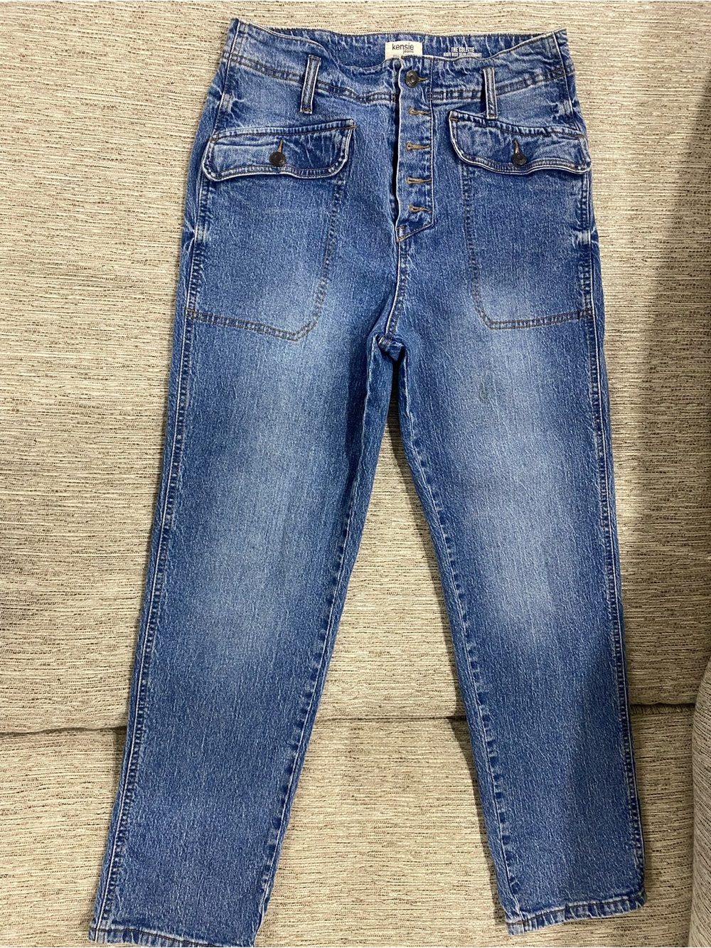 Kensie Straight-Leg Button-Fly Jeans - Blue Wash